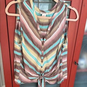 Ariat Women's Striped Blouse in Brown, Blue, and Pink sz L